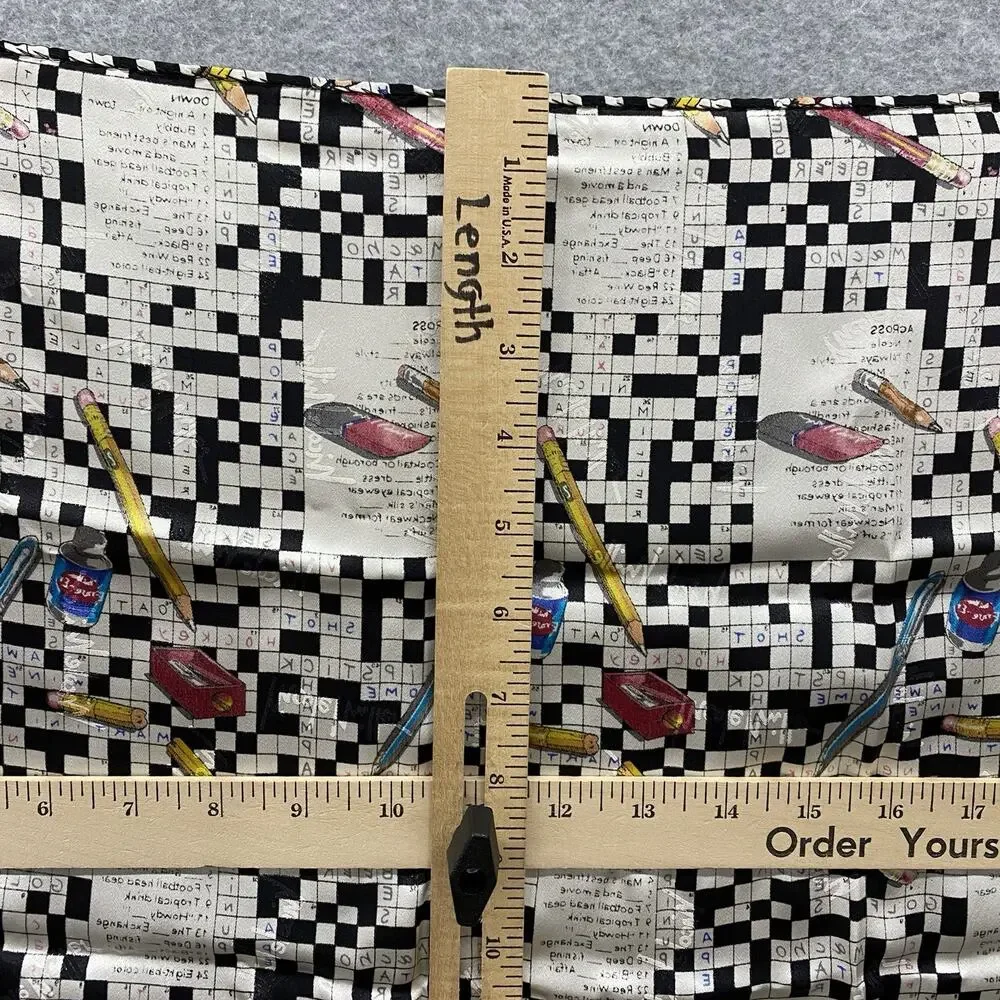Vintage Nicole Miller 100% Silk Crossword Puzzle Novelty Scarf Teacher Writer